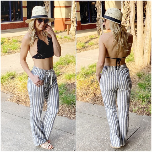 striped linen pants outfit